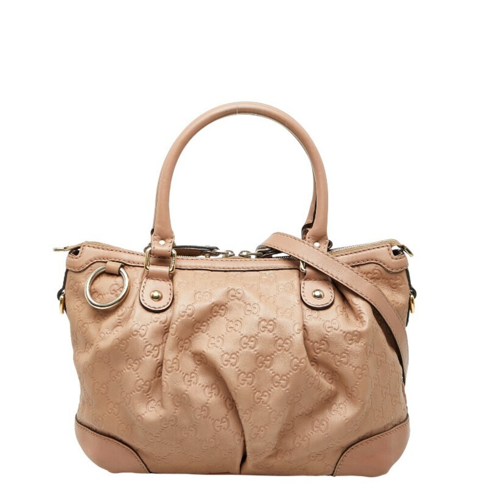 Gucci Guccissima Sukey Handbag Shoulder Bag Beige Tan Pink Canvas Leather